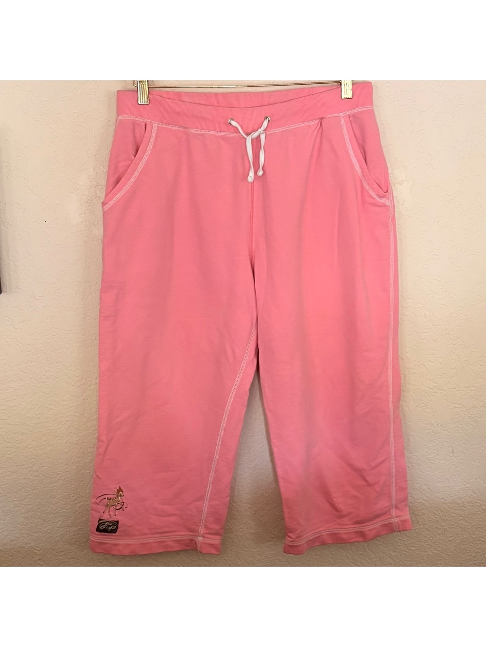 Disney Couture Bambi Pink Capri Sweatpants Women’s L Embroidered Since 1942